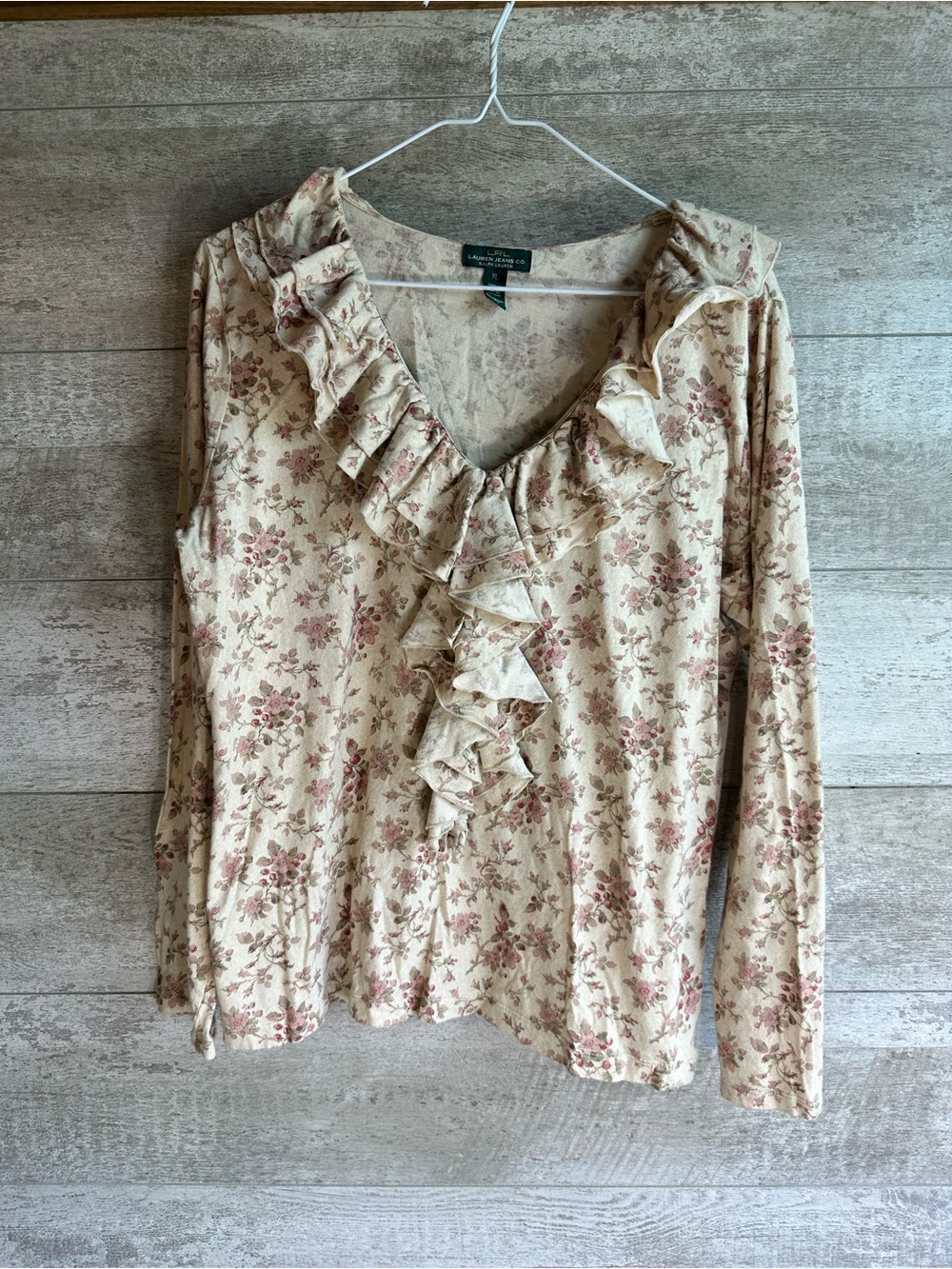 Lauren Ralph Lauren Jeans Co. Floral Ruffle V-Neck Blouse Size XL